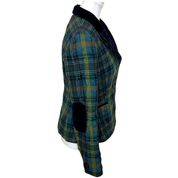 PINK TARTAN Plaid Equestrian Inspired Blazer Velvet Collar Elbow Patches Size 8 - Picture 6 of 13